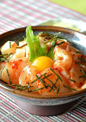 ホタテとタコ、角切り長芋の海鮮キムチ丼♪-レシピのメイン写真
