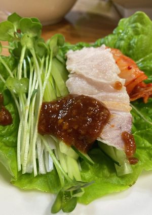 パパ茹で豚のサンチュ巻き-レシピのメイン写真