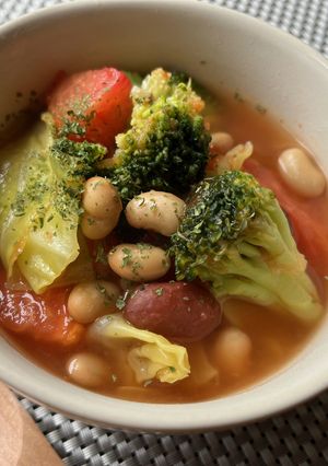 【目覚まし朝ごはん】野菜とお豆のスープ-レシピのメイン写真
