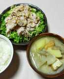 冷しゃぶとゆで汁利用の肉なし豚汁