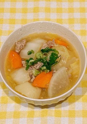 【汁物】生姜でポカポカ♪ひき肉で簡単豚汁-レシピのメイン写真