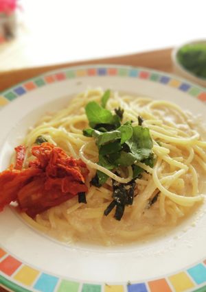 ワンパン　明太キムチの豆乳クリームパスタ-レシピのメイン写真