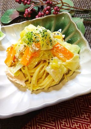 ツナと春キャベツのだしマヨパスタ-レシピのメイン写真