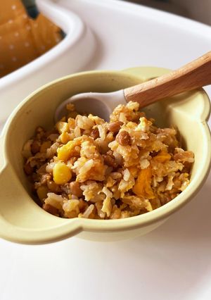 子供とお昼♩焼きおにぎりで納豆チャーハン-レシピのメイン写真