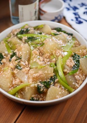 大根消費で節約☆大根と小松菜の鶏そぼろ餡-レシピのメイン写真