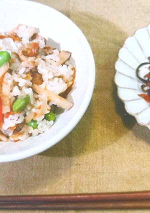 ほくほく五目ご飯とさつまいもの皮きんぴら-レシピのメイン写真