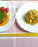 和風ハンバーグと生姜と野菜の皮のふりかけ