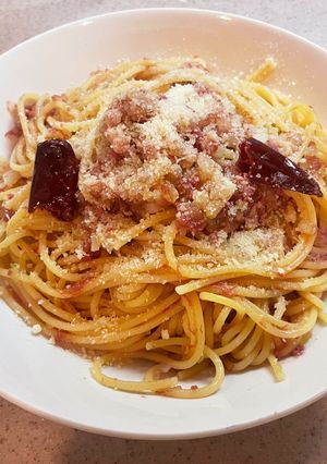 保存食整理！コンビーフ玉葱粉チーズパスタ-レシピのメイン写真