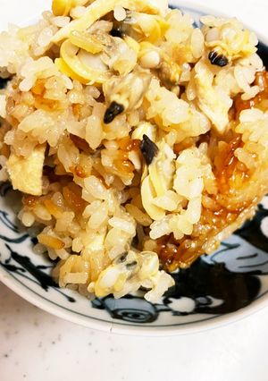 煮卵汁リメイク　魚介系　炊き込みご飯　-レシピのメイン写真