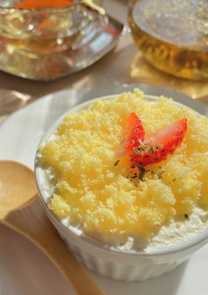 ミモザ風☆小豆レアチーズのスコップケーキ-レシピのメイン写真