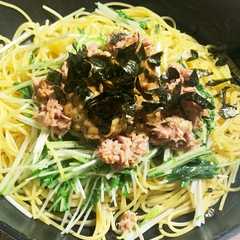 ワンパン！水菜とツナの納豆パスタ-レシピのメイン写真