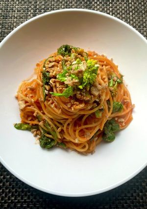 トリュフとバジル風味の菜の花ナポリタン-レシピのメイン写真