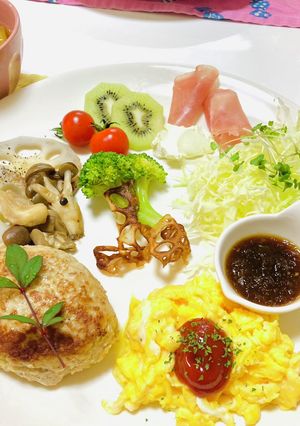ハンバーグメインの晩ごはんのおかず-レシピのメイン写真