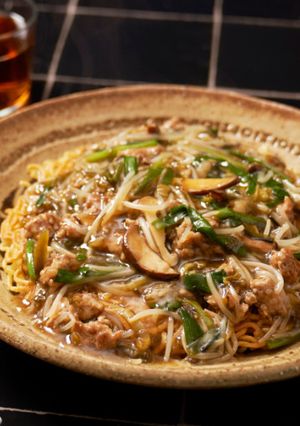 堅焼きそば 辛子高菜もやしの挽肉あん-レシピのメイン写真