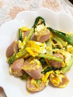 小松菜と魚肉ソーセージのマヨ卵炒め-レシピのメイン写真