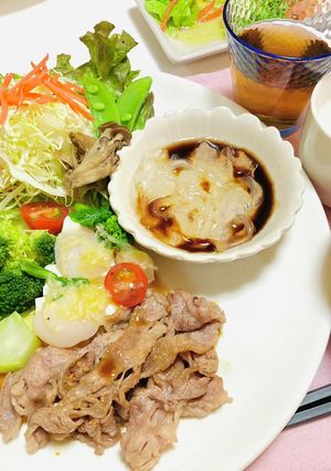 焼肉メインの夕飯メニュー帆立カルパッチョ-レシピのメイン写真