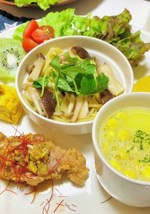 きのこのパスタと油淋鶏で家族が喜ぶごはん-レシピのメイン写真