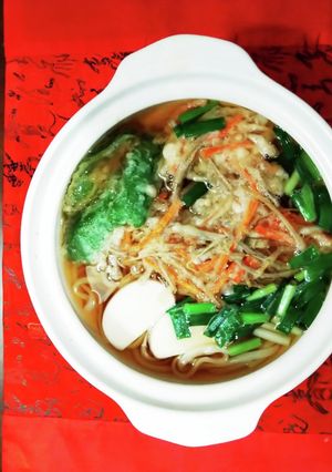 精進揚げのせ鍋焼きうどん-レシピのメイン写真