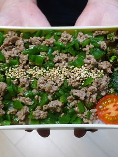 レンジで簡単★ピーマンとひき肉の丼弁当-レシピのメイン写真