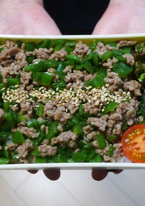 レンジで簡単★ピーマンとひき肉の丼弁当-レシピのメイン写真