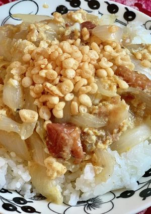 新玉葱と焼き鳥の卵とじ丼-レシピのメイン写真