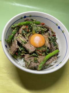 牛肉とアスパラガスと水菜炒め丼 61-レシピのメイン写真