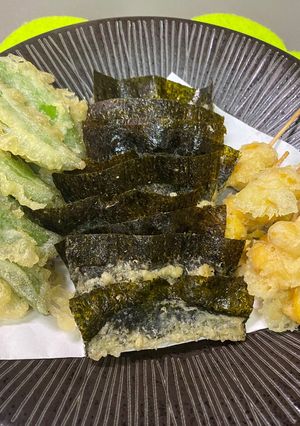 スナップエンドウ・のり・銀杏の天ぷら-レシピのメイン写真
