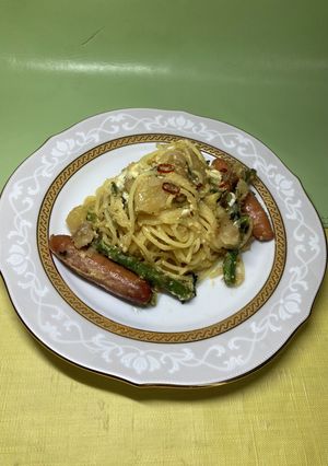 小松菜、アスパラ、じゃがのペペロンチーノ-レシピのメイン写真