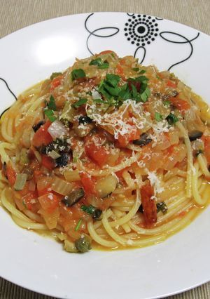 しゃくし菜漬入りプッタネスカ風パスタ-レシピのメイン写真