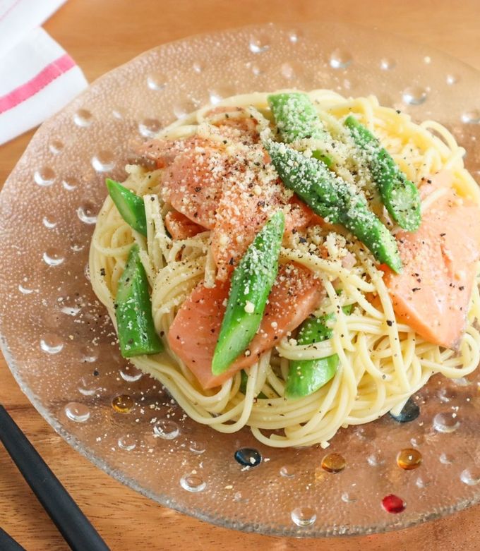 カフェ風♡サーモンとアスパラの冷製パスタ-レシピのメイン写真