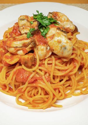 牡蠣とマッシュルームのトマトソースパスタ-レシピのメイン写真