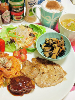 豚肉メインのおかず・ハンバーグプレート-レシピのメイン写真