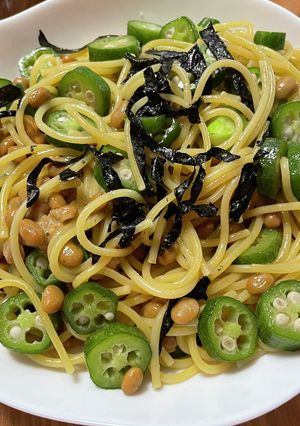 オクラと納豆のワンパンスパゲティ(覚書)-レシピのメイン写真