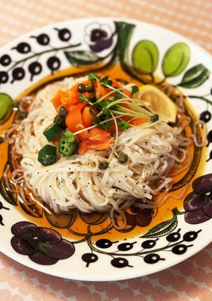 筋肉エンジニアのサーモンぶっかけうどん-レシピのメイン写真