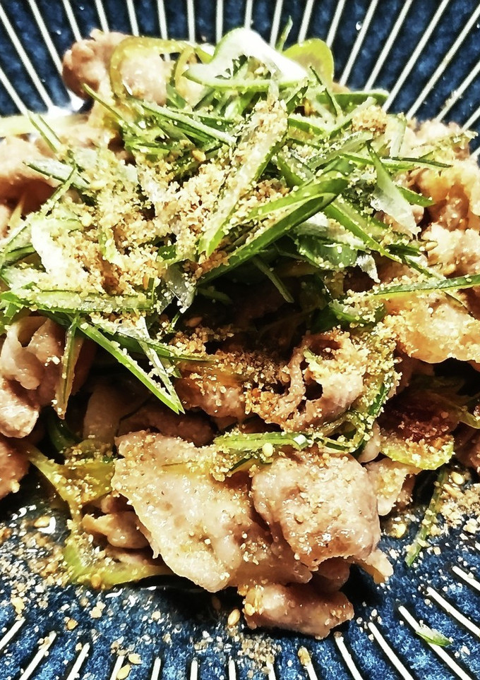豚こまと白ねぎの炒めもの、ごま和え風-レシピのメイン写真