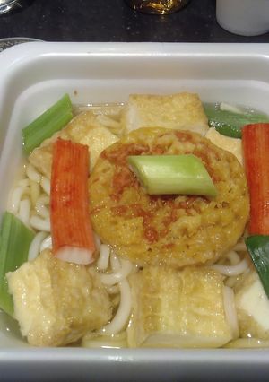 レンチンでお手軽うどんV27えび天絹厚揚-レシピのメイン写真