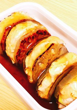 レンコン挟み焼きの甘酢あんかけ-レシピのメイン写真