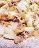 厚揚げとキャベツの甘辛味噌炒め