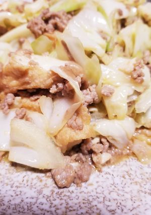厚揚げとキャベツの甘辛味噌炒め-レシピのメイン写真