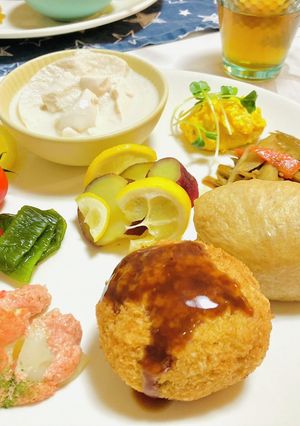 メンチカツ・いなり寿司で夕飯メニュー-レシピのメイン写真