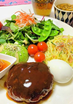 ハンバーグプレートで夕飯メニュー-レシピのメイン写真