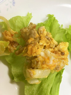 簡単 ひき肉卵ネギ豆板醤炒めレタス巻き-レシピのメイン写真