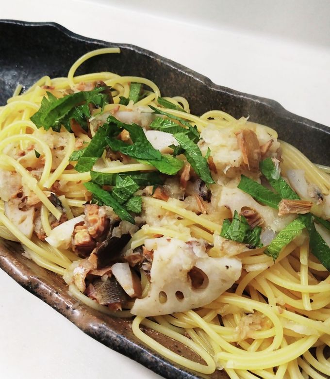鮎の甘露煮で和風パスタ　甘露煮リメイク-レシピのメイン写真