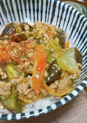 ちんげんさいとなすの麻婆丼-レシピのメイン写真