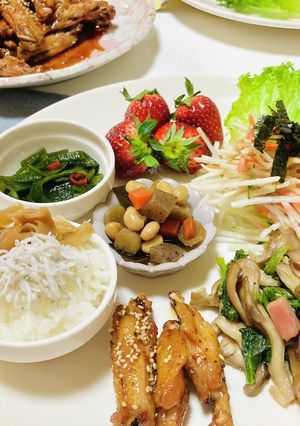 手羽中の唐揚げメインのご飯が進むメニュー-レシピのメイン写真