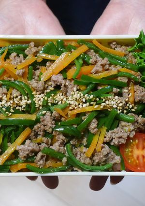 ひき肉とピーマンとにんじんの丼弁当-レシピのメイン写真