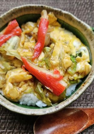 残りレタスで！子供喜ぶ！カニ卵ミニ丼！-レシピのメイン写真