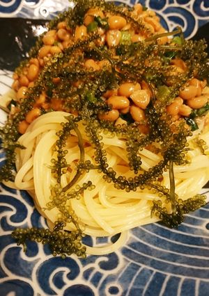 海ぶどうと納豆パスタ-レシピのメイン写真