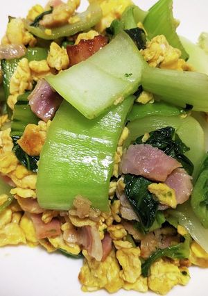 チンゲン菜の卵ベーコン炒め-レシピのメイン写真