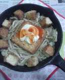 網焼き絹厚揚げと白菜の焼きうどん